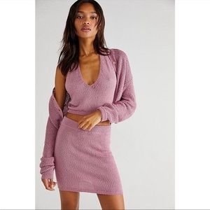 NEW FREE PEOPLE CHERRY BOMB SWEATER SET 3 PIECE TANK, MINI SKIRT ,CARDI SET
